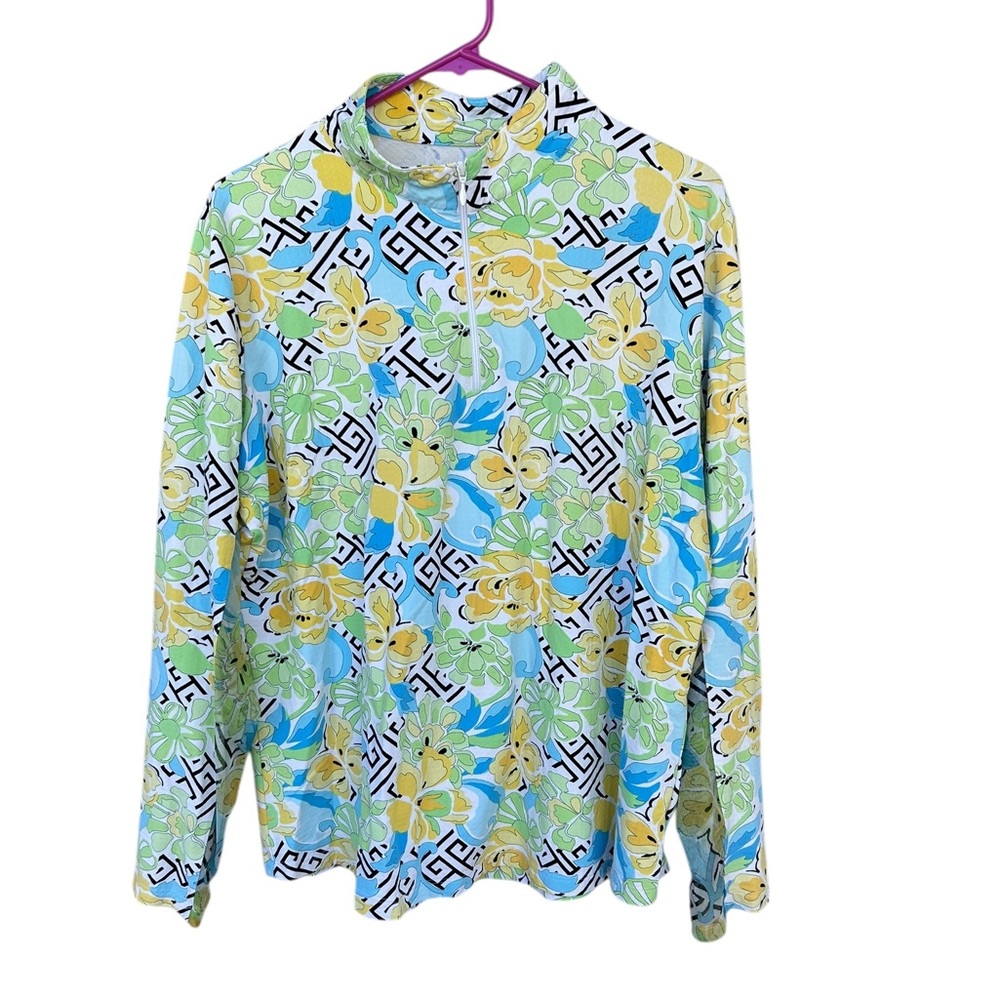 IBKÜL Women’s Mock Long Sleeve Zip Top - Size XXL - Floral